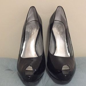 Jessica Simpson black peep toe high heels